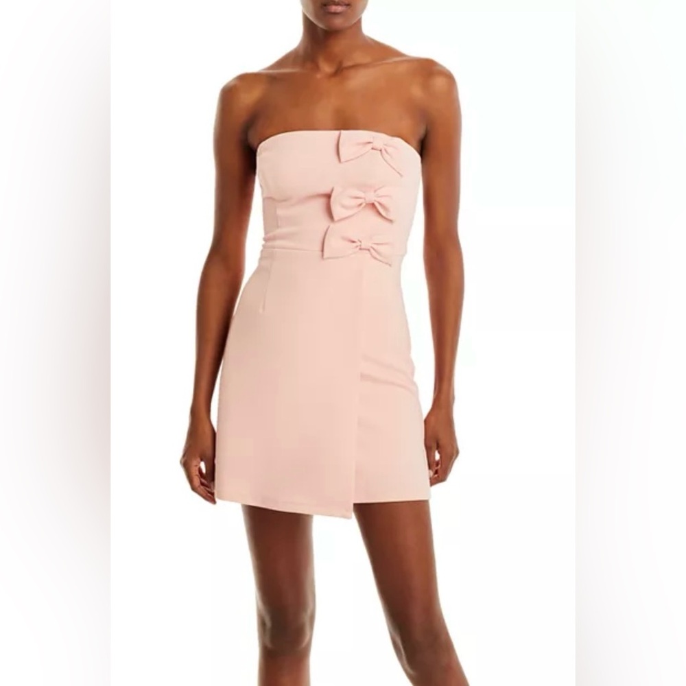 AQUA Strapless Straight Neck Bow Mini‎ Dress Rose Quartz Pink Size Large